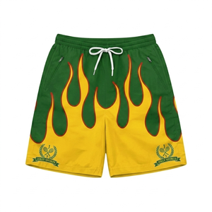 Shorts coupe-vent pour homme en microfibre polyester 120 GSM, bleu ciel et jaune, avec cordon élastique et impression sérigraphique par transfert thermique. - Product Image 2