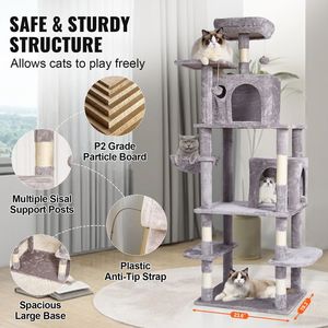 68.5\" Indoor <b>Cat</b> <b>Tree</b> with 2 Condos Sisal <b>Scratching</b> Post Hammock Top Perch Jumping Platforms for <b>Cats</b> Large <b>Cat</b> Tower - Product Image 4