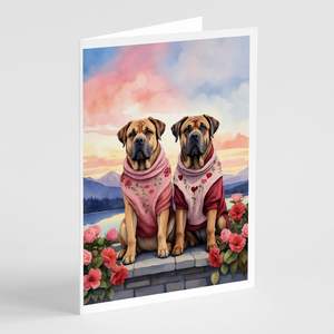 Mastiff Two Hearts A7 Tarjetas de felicitación Paquete de 8 tarjetas de notas en blanco con sobres Tamaño caprichoso 5x7 - Product Image 1