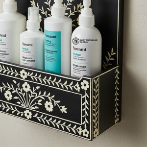 ชั้นวางของในห้องน้ำแบบติดผนังลายกระดูกสีดำทันสมัย – ชั้นวางของในห้องน้ำลายกระดูกสีดำสำหรับตกแต่งและจัดเก็บของในห้องน้ำ - Product Image 5