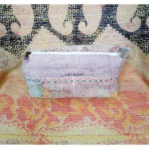 100% Pure Cotton Kantha Fabric Floral Pattern Zipper Closure Eco-Friendly Durable Lightweight Modern Large Makeup Bag <b>Pouch</b> Set - Product Image 6