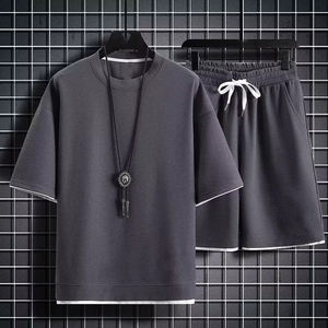 Conjunto de 2 Piezas para Hombre, Camiseta de Manga Corta y Pantalones Cortos de Satén de Poliéster, Transpirable, Ropa Deportiva Informal, con Logotipo Personalizado, Venta al Por Mayor - Product Image 6