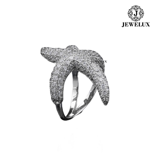 Anillo de Cóctel Jewelux de Plata 925 con Estrella y Cristal de Corte Brillante Redondo, Diseño Unisex de Lujo de la India - Product Image 1