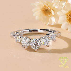 Five Stone Round Cut VVS Moissanite <b>Ring</b> <b>925</b> Sterling <b>Silver</b> Classic Cluster Engagement Wedding Jewelry - Product Image 3