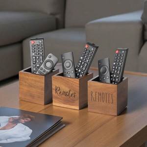 Handmade Wooden Rectangle <b>Remote</b> <b>Holder</b> Caddy Multi Compartment Organizer Modern Design Birthday Bulk Wholesale Low Price - Product Image 2