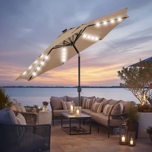 Sombrilla de Patio de Poliéster de 32 LED con Iluminación Solar de 10 pies, Tela Resistente a los Rayos UV con Ajuste de Inclinación - Product Image 5