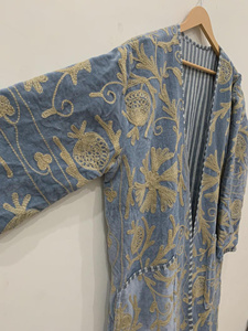 Blouson en velours brodé pour femme, 100% coton, motif floral, réversible, col en V, manches longues, vêtement d'extérieur pour l'hiver - Product Image 3