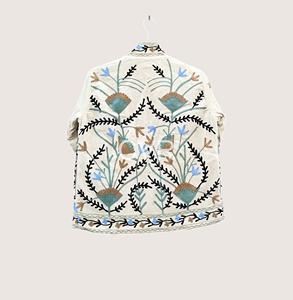 Manteau à col mandarin brodé à la main, à fleurs, manches longues, en coton, vêtement d'extérieur décontracté pour femmes adultes, style bohème printanier, sur commande - Product Image 4