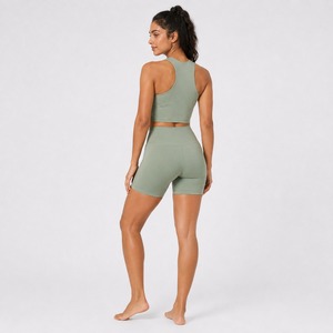 High Quality <b>Women</b> Sports Bra And <b>Shorts</b> <b>Set</b> Custom Logo Breathable Stretch Fitness Gym Workout Activewear <b>Set</b> Wholesale OEM - Product Image 5