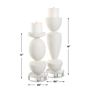 Ensemble de porte-bougies sculpturales modernes blancs avec base en cristal, forme ronde, design minimaliste nordique pour une décoration intérieure de luxe - Product Image 3