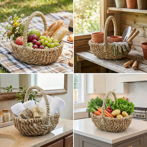 Cesta de mimbre marino, cesta de jardín tejida con forro impermeable para plantas de interior, flores y recolección - Product Image 5