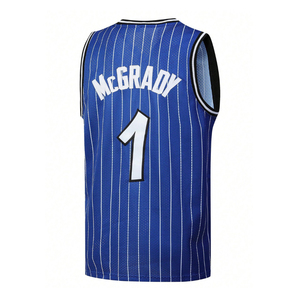 Maillot de basket rayé unisexe noir personnalisable avec nom et numéro, style rétro, sans manches, brodé, antibactérien, 100 % polyester - Product Image 2