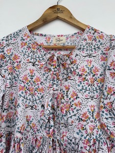 Blusa de Algodón a Rayas Multicolor para Mujer, con Cuello Redondo, Mangas Abullonadas, Cinturón, Tejido de Punto, Estilo Bohemio, Corte Corto y Holgado - Product Image 4