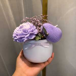 Bouquet de bougies à la lavande en vase en céramique décoratif, cire de soja personnalisée, texture nid d'abeille, décoration de luxe pour la maison, cadeau de mariage - Product Image 3