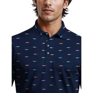 Chemise de golf pour homme en polyester/coton, bleu marine, à manches courtes, imprimée, décontractée, respirante, coupe classique, tricotée, 180g, à motifs - Product Image 3