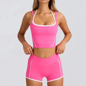 Running Workout Sleeveless Leggings Sports Yoga Clothing Sportswear Outfit Female Fitness Top High Waist 2 Piece Shorts <b>Set</b> - Product Image 2