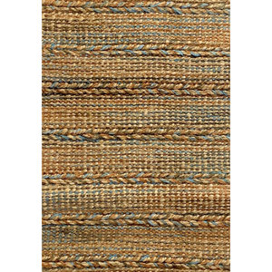 Handmade Striped Jute Area Rug Brown/Blue Natural <b>Fiber</b> Turned Tool <b>Product</b> - Product Image 3