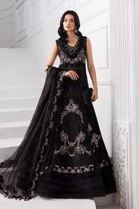 Robe de mariée en mousseline noire perlée, coupe princesse, avec traîne cathédrale, col en V, manches longues, taille empire, fermeture éclair au dos - Product Image 3