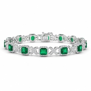 Emerald Tennis <b>Bracelet</b> 18K White <b>Gold</b> Twisted Pave <b>Infinity</b> Link Green Emerald Diamond Luxury Fashion <b>Bracelet</b> Custom - Product Image 5