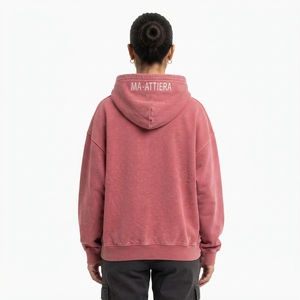 Sweat-shirt à capuche en molleton rose poudré délavé pour femme, avec poche kangourou, coupe oversize, style streetwear décontracté - Product Image 2