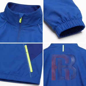<b>Men's</b> Blue Color Block Quarter-<b>Zip</b> Racer <b>Jacket</b> Windproof Waterproof Breathable Polyester Sporty Activewear Custom Logo Autumn - Product Image 4