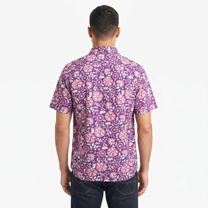 เสื้อเชิ้ตลำลองแขนสั้นลายดอกไม้สีม่วงสำหรับผู้ชาย คอปกพับได้ ผ้าฝ้ายระบายอากาศได้ดี เหมาะสำหรับใส่ในฤดูร้อน - Product Image 2
