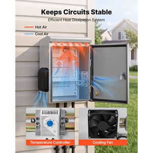 Caja Eléctrica de Acero Inoxidable para Exteriores, Gabinete de PVC con Termostato, Ventilador y Cubierta Protectora contra la Lluvia, Protección IP67, 20 x 16 x 8 Pulgadas - Product Image 3