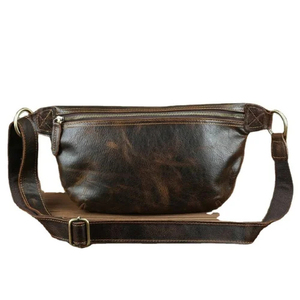 Bolso de Pecho Vintage de Cuero Genuino Marrón Oscuro con Cierre de Cremallera, Bolso de Hombro Duradero para Hombre, para Uso Diario en Todas las Estaciones - Product Image 1