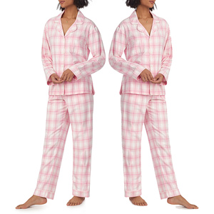 Conjunto de Pijama de Algodón a Cuadros Rosa para Mujer, Manga Larga, Cierre de Botones, Corte Holgado, Ropa de Dormir de Dos Piezas para Primavera - Product Image 5