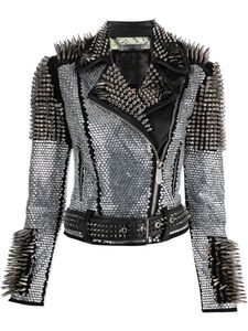 Punk Style Studded Cowhide Leather Motorcycle Jacket Men Plus Size Winter Zipper O-Neck Collar Slim Fit Eco-Friendly Waterproof - Product Image 2