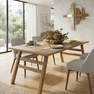 <b>Solid</b> <b>Wood</b> Rectangular Dining Table Modern Minimalist A Line Frame Leg Natural Teak Style Wooden <b>Desk</b> Home Dining Room Furniture - Product Image 5