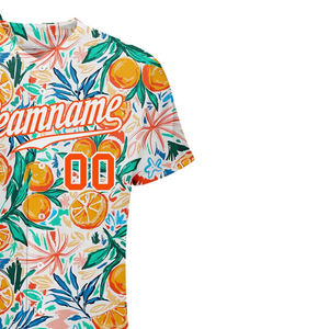 Camiseta de Béisbol Vibrante Personalizada con Diseño de Patrón 3D Blanco y Naranja, Manga Corta, Sublimada, con Dobladillo Redondeado y Botones Completos - Product Image 3