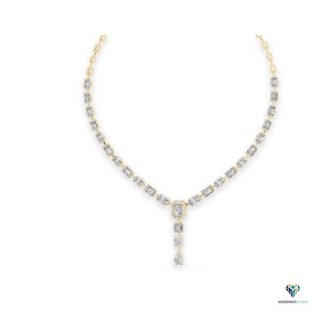 21.178 CT Yellow Gold Emerald Cut Lab Grown Diamond <b>Necklace</b> in 14K Solid Gold, Multi-Shape Drop <b>Statement</b> <b>Necklace</b> for Weddings - Product Image 3