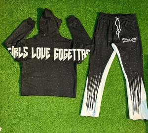 Ensembles personnalisés sérigraphie et broderie de détresse survêtements hommes ensembles deux pièces sweats à capuche survêtements pour hommes - Product Image 6
