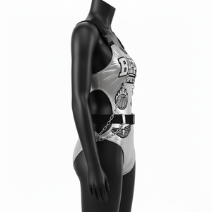 ชุดว่ายน้ำผู้หญิง ผ้าโพลีเอสเตอร์ผสมสแปนเด็กซ์ 200 GSM สีเงินเมทัลลิก ชุดกีฬาทางน้ำ รับทำโลโก้ตามสั่งสำหรับชุดว่ายน้ำผู้หญิง - Product Image 6