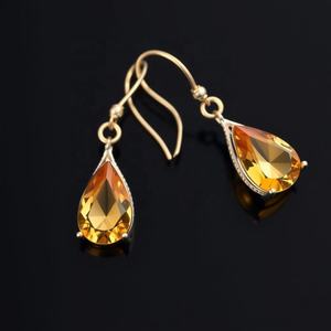 Joyería exclusiva de champán, pendientes de piedras preciosas con forma de pera de Plata de Ley 925 chapados en oro y Niña - Product Image 3