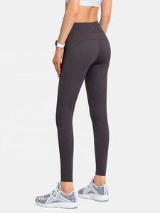 Leggings de Punto para Mujer, Cintura Media, Pantalones de Yoga con Patrón Sólido, Cierre Elástico en la Cintura, Algodón/Fibra de Bambú, Secado Rápido, Venta al Por Mayor - Product Image 4