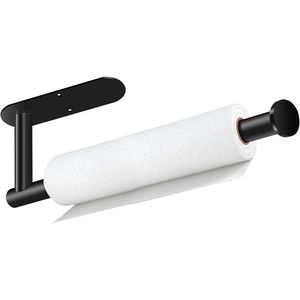 Portarotolo da Cucina Autoadesivo in Acciaio Inossidabile Nero, Montaggio a Parete o su Mobile per un Comodo Uso Domestico - Product Image 1