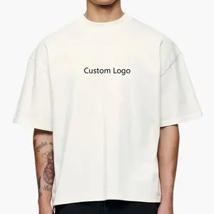 高品质素色定制短款t恤方形100% 棉质空白超大重量级落肩白色t恤制造商