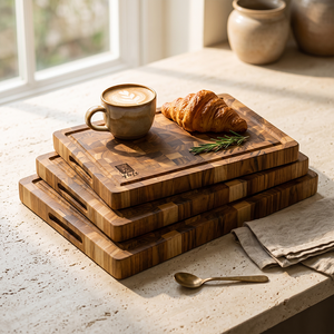 Ensemble de 3 planches à découper en bois FSC Ha Le Premium, rectangulaires avec poignée, pack combiné, planches à découper de cuisine - Product Image 3
