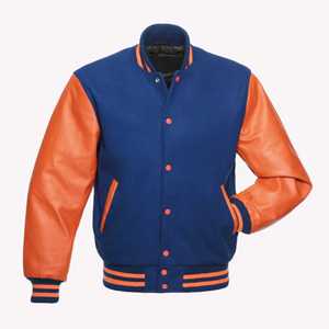 Outdoor Manufacturer Wholesale <b>Baseball</b> <b>Jacket</b> Blue College Custom Cotton Padded Varsity <b>Jacket</b> with Leather Sleeve <b>for</b> <b>Men</b> - Product Image 1