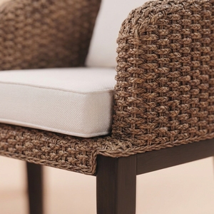Luxury Handmade Woven Rattan <b>Dining</b> Chair Modern Natural Fiber Outdoor Garden <b>Armchair</b> Ergonomic Removable Cover Comfortable - Product Image 4