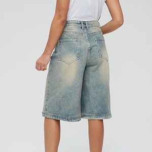 Custom Acid Wash Denim Jorts Streetwear Baggy Fit Vintage Cotton Jean <b>Shorts</b> OEM Manufacturer - Product Image 2