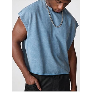Débardeur Homme Décontracté Col Rond en Coton Uni Coupe Oversize Boxy Délavé à l'Acide Tricoté Épais Style Streetwear Sans Manches - Product Image 4