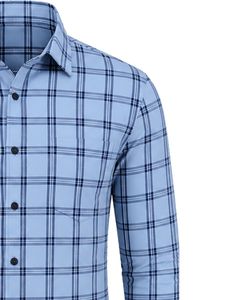 Chemise à carreaux bleu marine sur mesure pour homme, chemise formelle décontractée à manches longues, boutonnée, en coton, pour le bureau, chemise sur mesure - Product Image 4