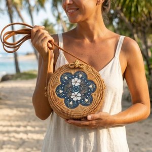 Eco Style Round Rattan Handbag for Women Handmade Woven <b>Summer</b> <b>Bag</b> for Beach and Casual Use Fashion - Product Image 4