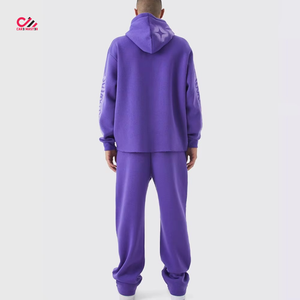 Ensemble de survêtements unisexes pour hommes en coton de haute qualité, coupe oversize, avec impression sérigraphiée et broderie, comprenant un pantalon long évasé et un sweat à capuche délavé à l'acide - Product Image 2