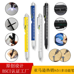 Yellow <b>Metal</b> Multi Function Pen with Level <b>Ruler</b> Scale LED Light Custom Logo Promotional Ballpoint OEM Brand Custom Packaging - Product Image 5