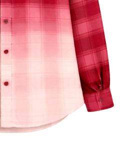 Chemise en flanelle à carreaux rouge ombré personnalisée pour femme, à manches longues, boutonnée, décontractée, avec deux poches poitrine, pour l'automne - Product Image 6