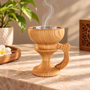 Quemador de Incienso Religioso de Madera de Acacia Natural de Lujo, Exclusivo Quemador de Incienso Madkhan de Diseño, Porta Incienso con Asa, Fragancia Árabe Premium - Product Image 4